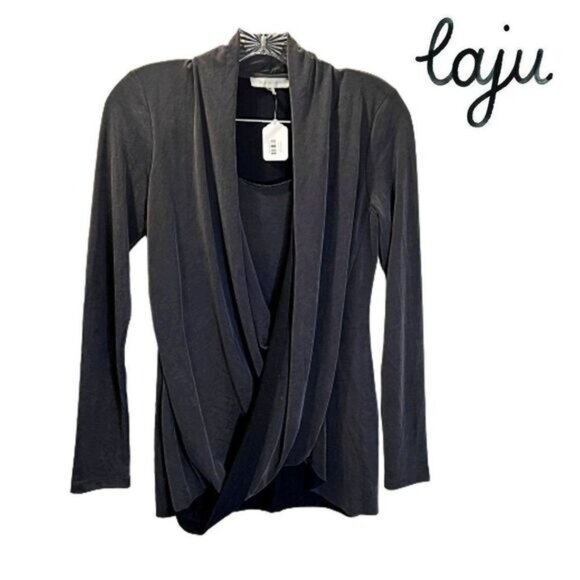 laju Deep V-Neck Long‎ Sleeve Wrap Front Loose Sweater Pullover Tops NWT - Picture 1 of 6